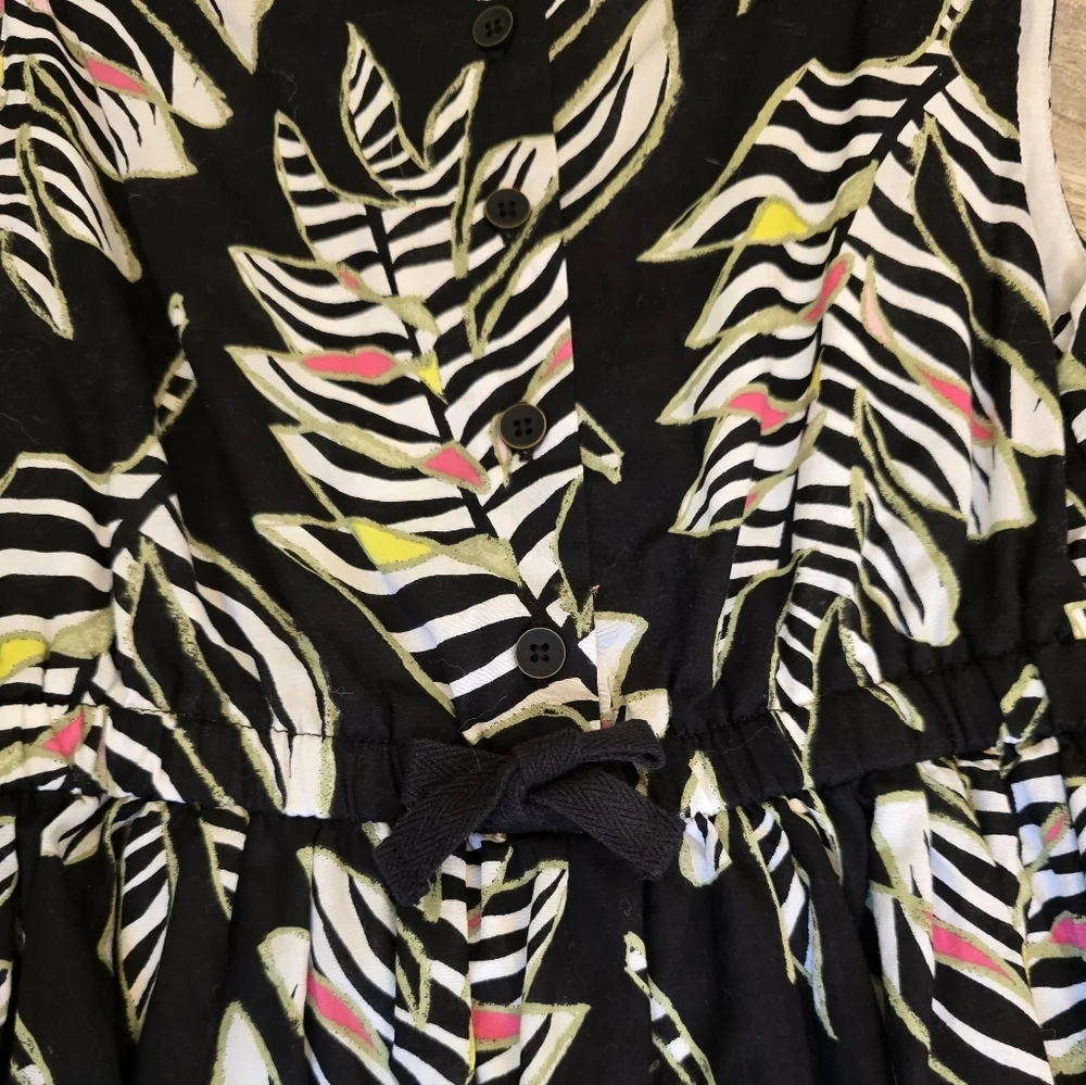 NWT! Gymboree Girls Black Tropical Leaf Print Dress with Pink & Yellow Accents